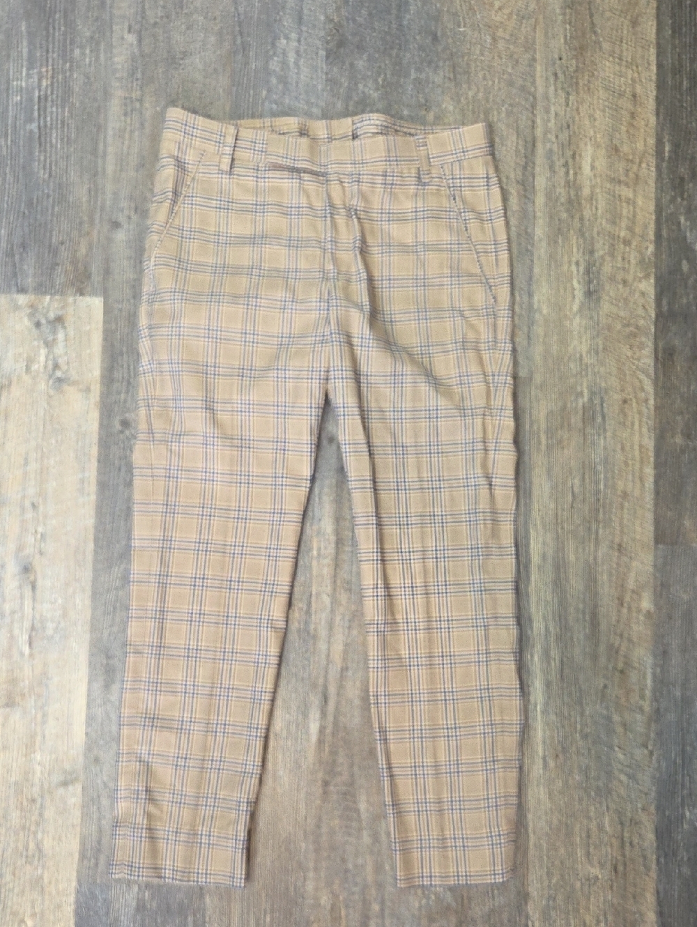 Men's Beige Plaid Dress Pants - Classic Tailored Fit